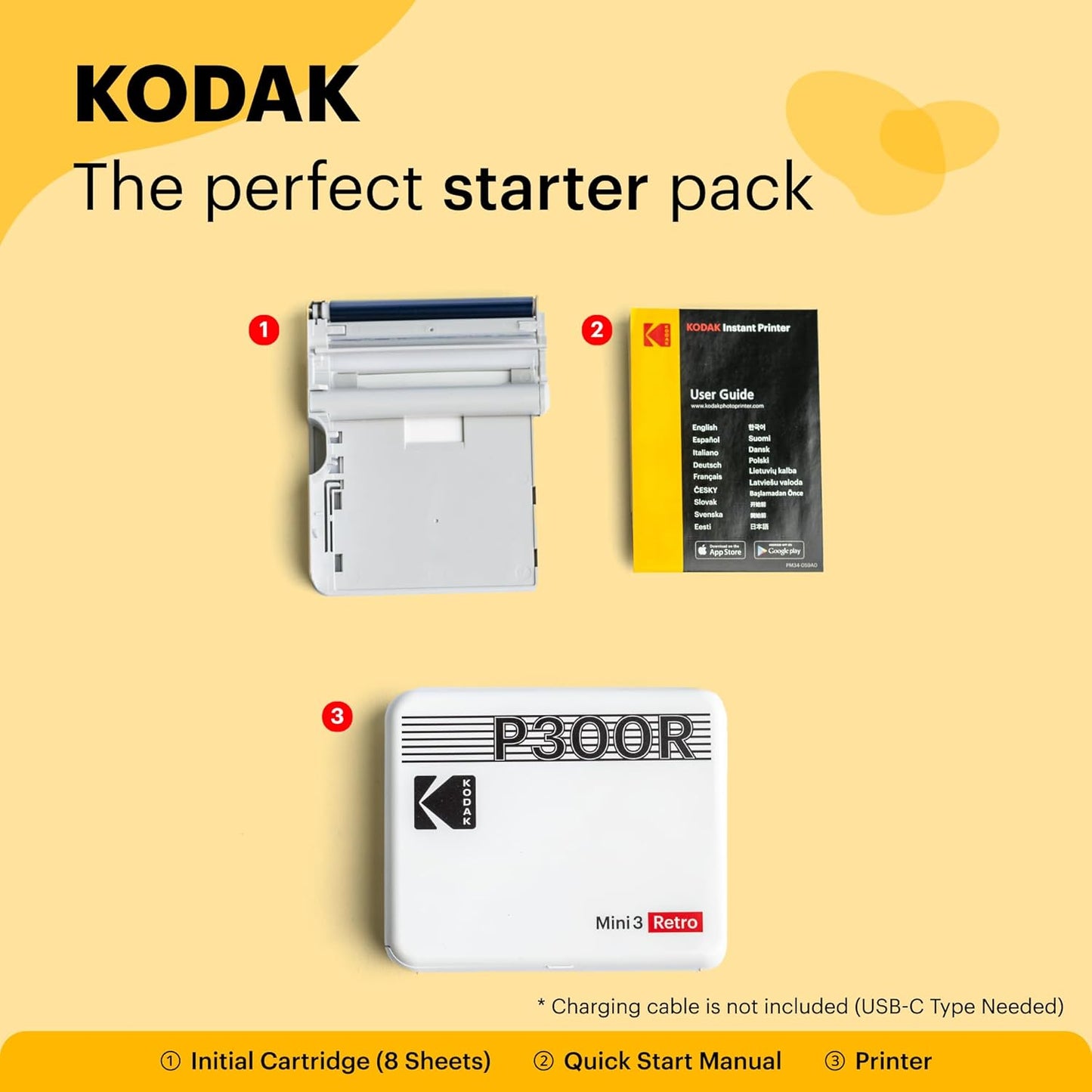Mini 3 Retro 4PASS Portable Photo Printer (3X3 Inches) + 8 Sheets, Black