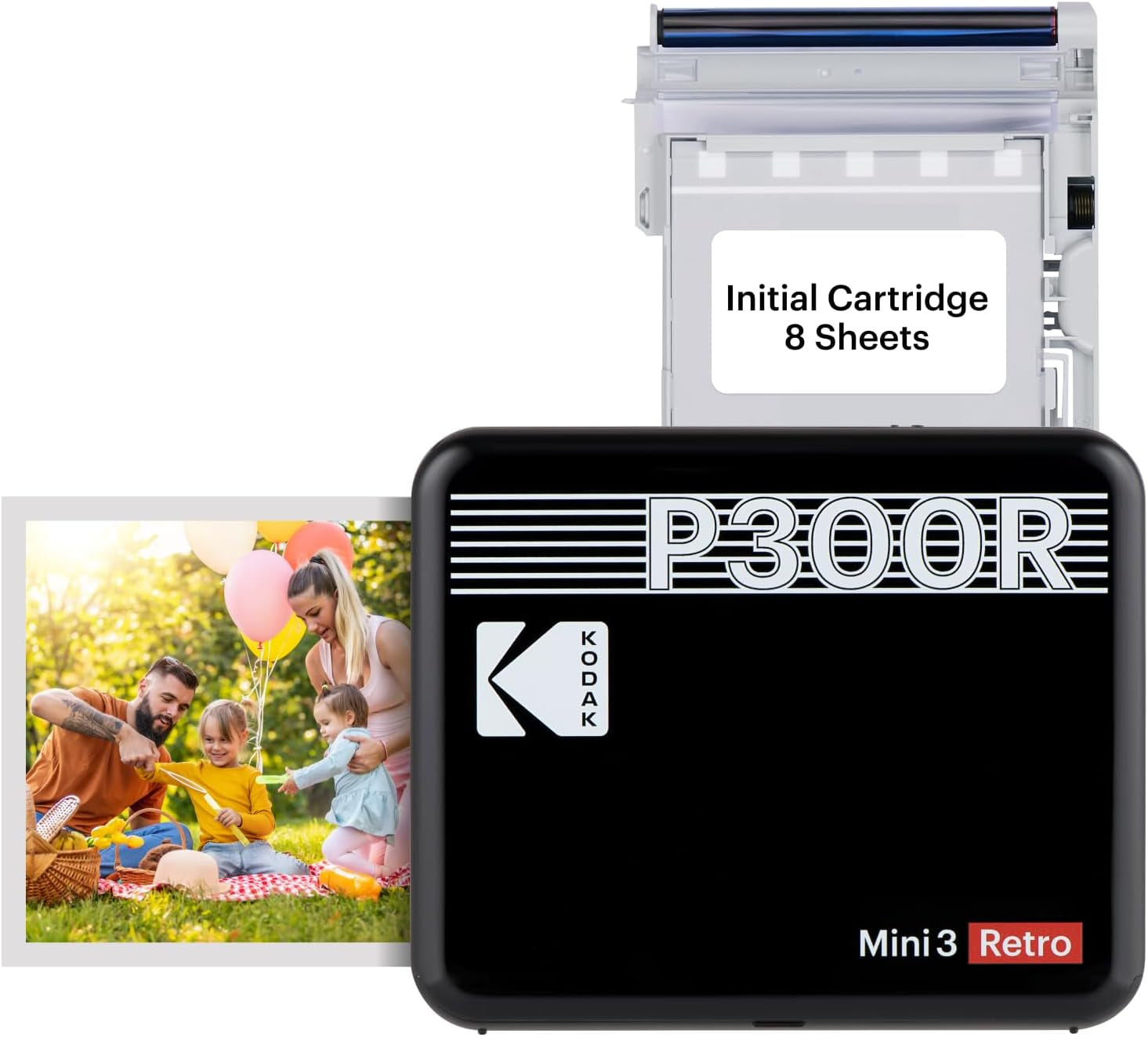 Mini 3 Retro 4PASS Portable Photo Printer (3X3 Inches) + 8 Sheets, Black