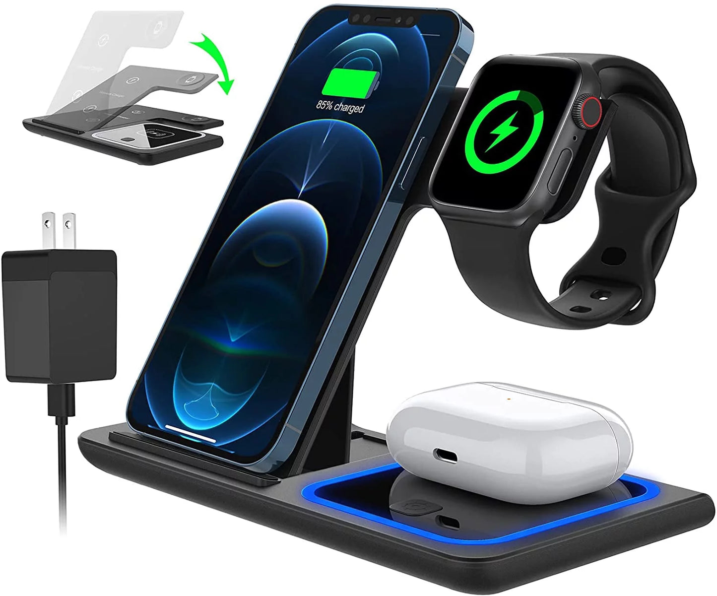 Wireless Charger,  18W Fast Iphone Charging Station Compatible with Iphone 16E/15/14/13/12/11/Pro Max/Plus, 3 in 1 Wireless Charging Stand for Iwatch SE 10/9/8/7/6/5/4/3, Airpods Pro/3/2